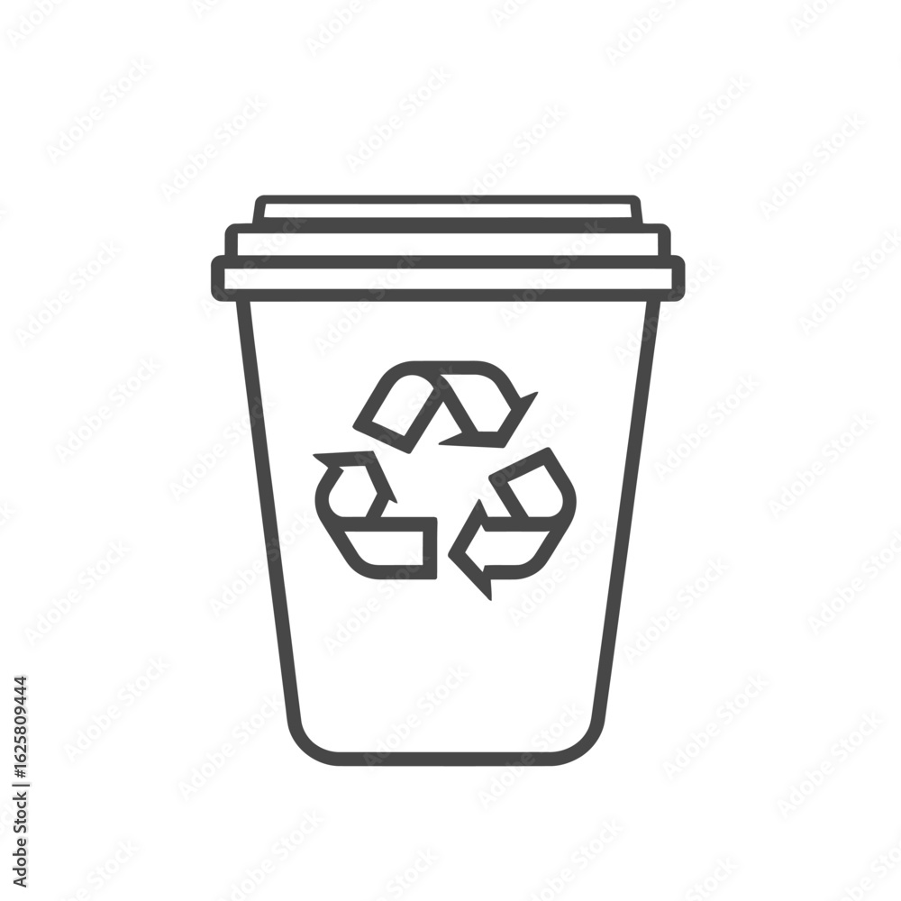Poster simple outline drawing of a recycle bin with a lid and symbol