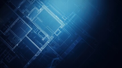 Blue blueprint architectural drawing with lines and symbols on dark background for construction plan engineering project vector illustration, ultra-realistic cinematic lighting professional color grad