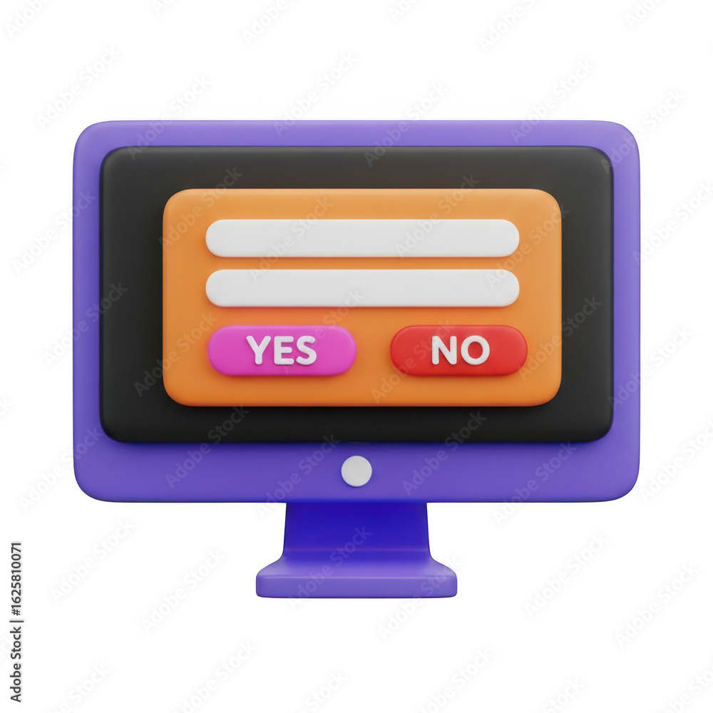 Fototapete 3d icon of 3d render of a computer screen displaying a form with yes and no buttons isolated on tran