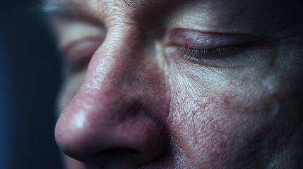 Fototapeta premium Sluggish day for fatigue effect concept. Close-up of a person's face showing textures and emotions.