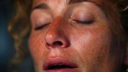 Obraz premium Sluggish day for fatigue effect concept. A close-up of a serene individual reflecting deep emotions.