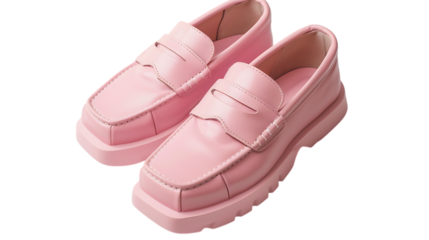 Pair of pink leather platform loafers isolated on transparent background, a stylish and trendy footwear option for a chic and modern look, perfect for any fashionforward individual