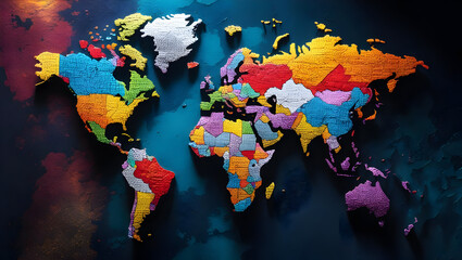  Colorful Mosaic World Map on Textured Background