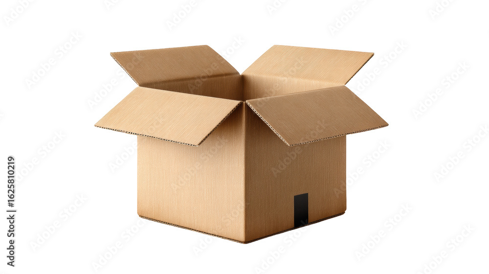 Poster open cardboard box isolated on transparent background with soft shadow and texture