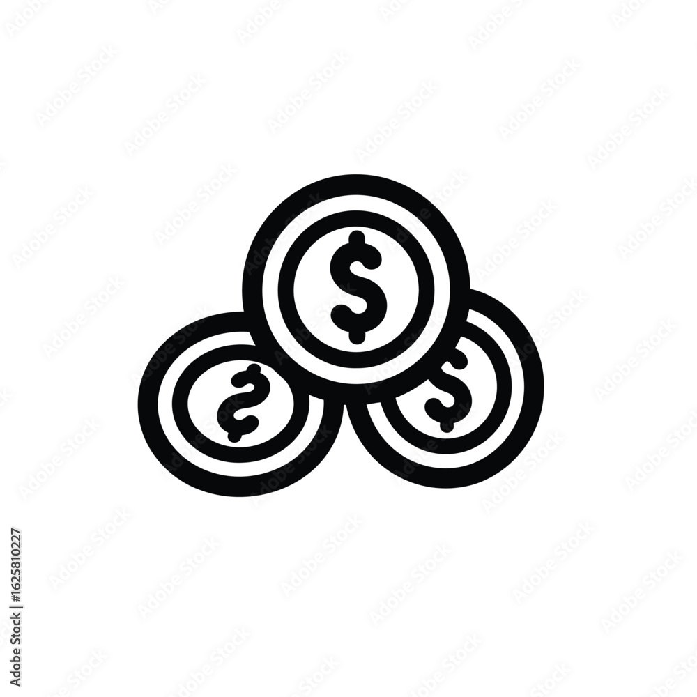 Poster stack of three coins with dollar sign icon on transparent background design