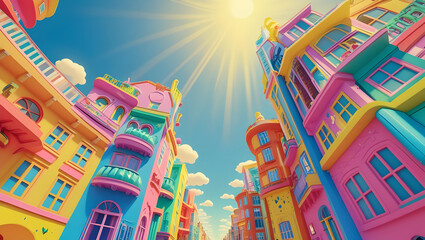  Colorful City Buildings Rising Towards Sunny Sky