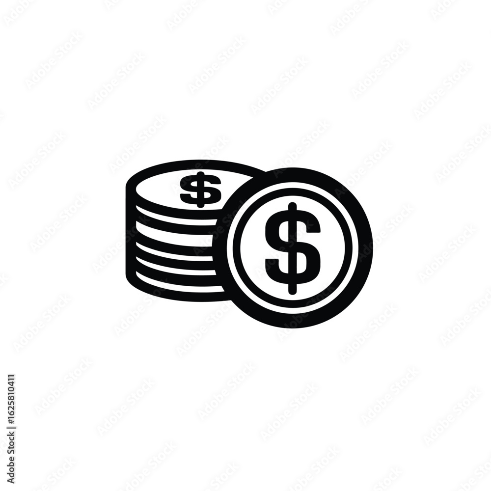 Poster stacked currency coins with dollar symbol isolated on transparent background