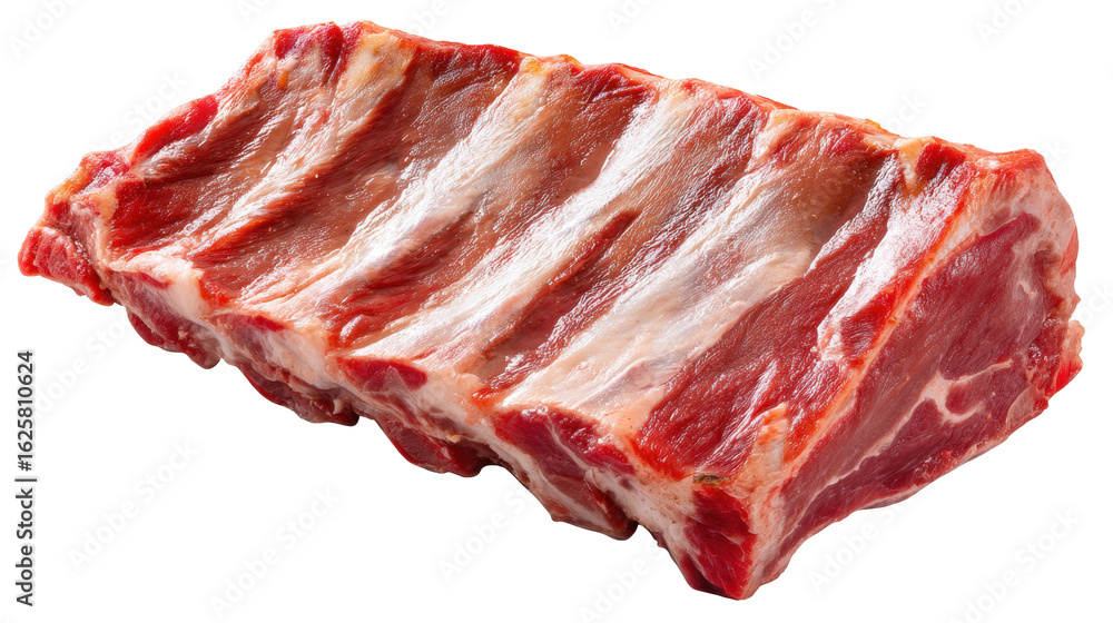 Poster raw pork ribs isolated on transparent background with fresh meat texture visible