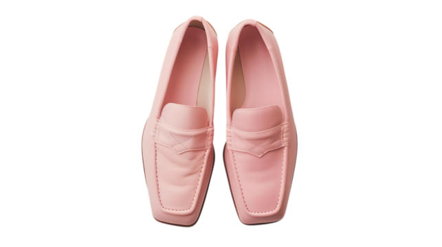 Elegant pair of pink square toe loafers isolated on transparent background, a stylish and modern footwear choice for a chic and feminine look, perfect for any occasion