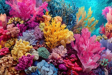 Vibrant coral reef teeming with colorful coral formations