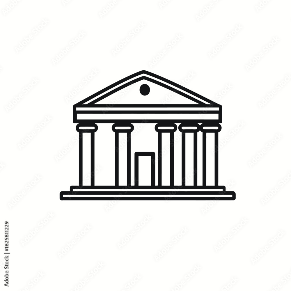 Poster temple building minimalist icon with pillars and transparent background