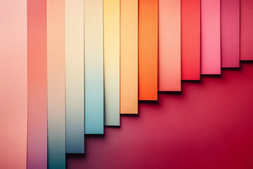 Abstract gradient background with layered paper sheets in pastel rainbow colors creating a geometric pattern

