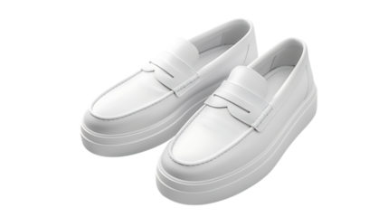 Elegant pair of white leather loafers isolated on transparent background, a timeless fashion statement blending classic design with modern style for a chic and comfortable look