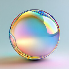 Glossy iridescent sphere with pastel rainbow reflections and smooth surface on minimal background
