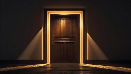  Dark Room with Illuminated Wooden Exit Door