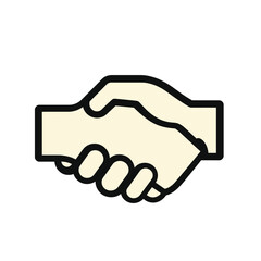 Two Hands Shaking Outline Style with White Background and Cream Color Fill