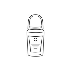 Simple line drawing of a roll on deodorant bottle with a blank label for branding