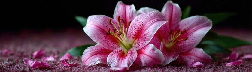 Lily breeze with cushion carpet concept. Beautiful pink lilies with delicate petals and vibrant colors.