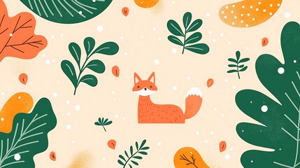 2. Charming forest animal characters with whimsical proportions set on a warm beige illustrated surface