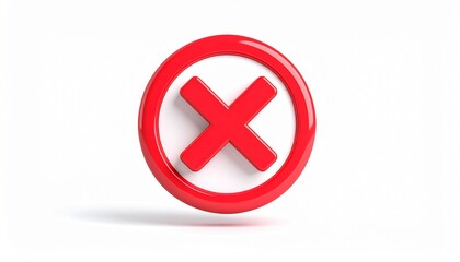 Obraz premium A red cross 3d icon, no entry signs with a glossy button design