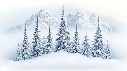 Obraz premium 2. Minimal pine forest with snow-covered ground and simple shapes in soft winter color palette