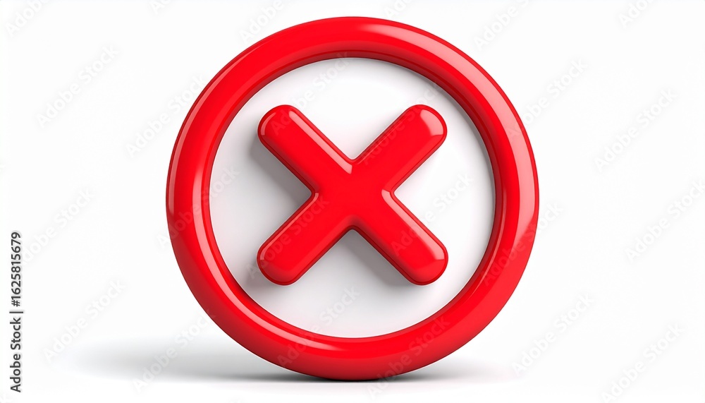 Poster a glossy 3d red cross mark button with a negative cancel icon