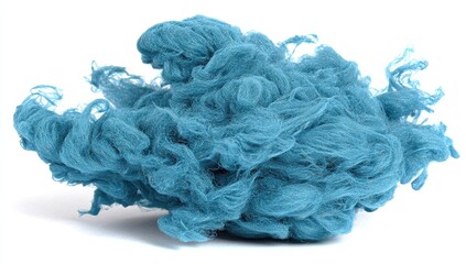 A voluminous, light teal-blue cloud-like mass of fibers