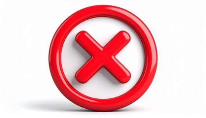 Fototapeta premium A glossy 3d red cross mark button with a negative cancel icon