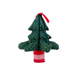 Handmade Padded Fabric Christmas Tree Decor Star Pattern Red Ribbon 1987