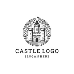 Fototapeta premium Castle logo vector icon illustration style