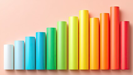 Colorful cylindrical bars in a rising graph