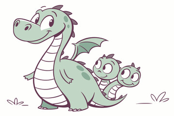 Fototapeta premium Baby hydra cartoon, multiple tiny heads, simple vector style, soft green color, happy face