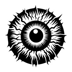 Minimalist Black Silhouette of a Terrific Zombie Eyeball with Veins Halloween Clipart Design