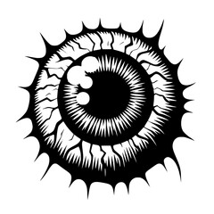 Minimalist Black Silhouette of a Terrific Zombie Eyeball with Veins Halloween Clipart Design