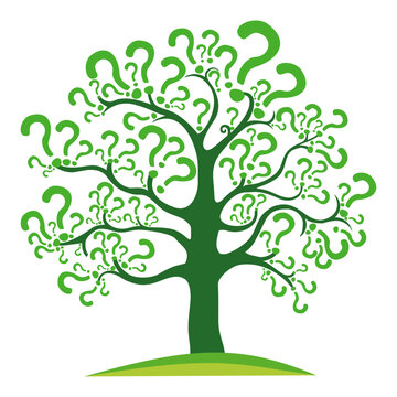 Question mark poster. Tree of questions isolated on White background.  Flat design style. Vector illustration