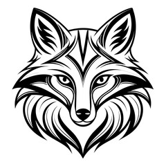 Fototapeta premium Stylized black and white fox head illustration with intricate tribal markings animal wildlife