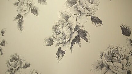 3. Repeating hand-drawn floral elements in thin black lines laid over a light beige neutral tone