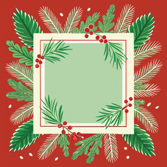 A christmas square shaped layout background with fir branches. Vector illustration
