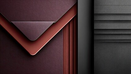 Close-up of layered, maroon and grey leather-like panels