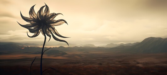 A haunted gothic flower perched on a wind-swept hill,generative AI