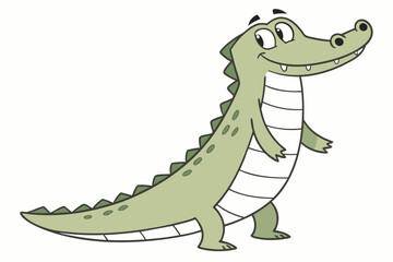 Naklejka premium Cartoon crocodile vector, simplified flat design, green tone, smiling, standing upright, white background