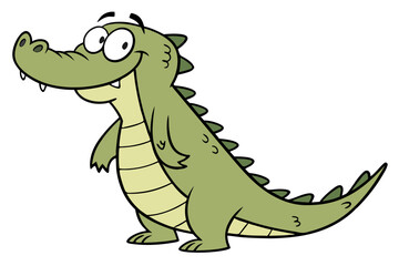 Naklejka premium Cartoon crocodile vector, simplified flat design, green tone, smiling, standing upright, white background