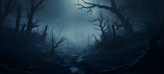 A haunted gothic forest perched on a wind-swept hill,generative AI