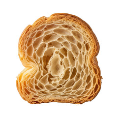 Obraz premium Solitary croissant crust, extreme close-up, delicate flaky texture, peeling, separating, dry, brittle, dull light golden-brown, isolated against transparent background Concept of textural study