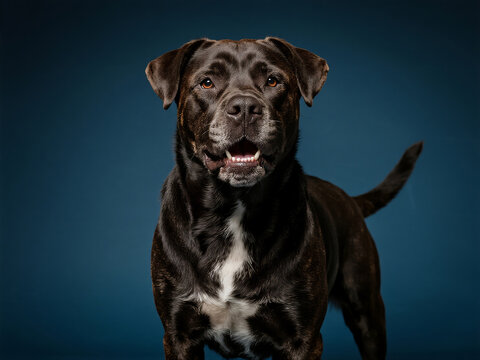 Presa Canario in Dominant Pose on Dark Blue Background - Presa Canario imponente sobre fondo azul oscuro