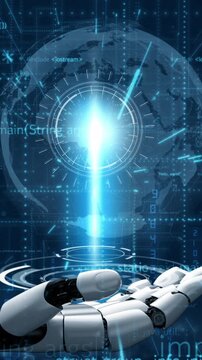 Futuristic robot artificial intelligence revolutionary AI technology development and machine learning concept. Global robotic bionic science research for future of human life. 3D rendering graphic.