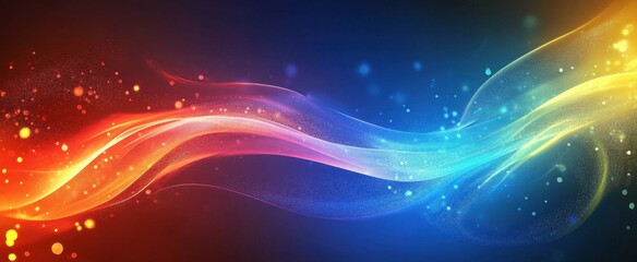 Obraz premium This vibrant abstract background features smooth waves in bright colors with light flares and sparkles, perfect for creative projects and digital designs.