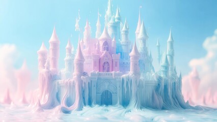 Pastel-hued castle on a cloud-like base