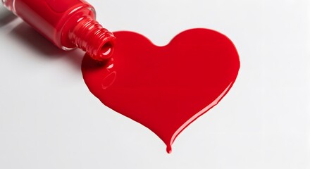 Red fluid forming a heart shape with a tilted bottle, evoking themes of love and vibrant expression.