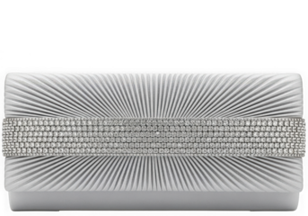 Elegant white clutch bag with diamond strap isolated on transparent background